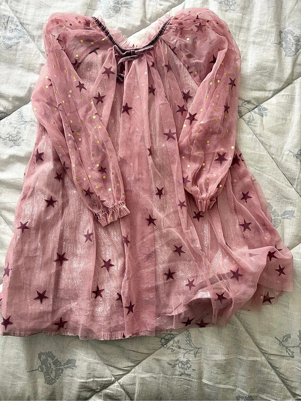 Cat & Jack Toddler Girls' Foil Star Tulle Bow Long Sleeve Dress 3T